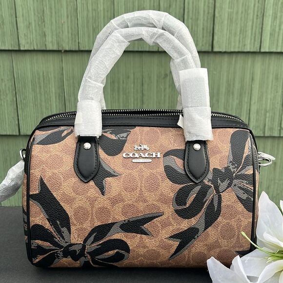 Coach Rowan Satchel Bag Crossbody In Signature Canvas With Bow Print Purse - Picture 12 of 12